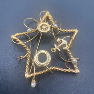 Nautical Gold Tone Star 3" Brooch